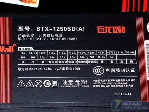 作为率先推出千瓦级电源的国内生产商,长城再次证明了中国创造的可行性和真实性。一款具备符合80Plus银牌认证、6路+12V输出、90-26V宽幅电压适应能力、全RoHS工艺、超大风量、超低静音以及模块管理等准高端电源特性的顶尖电源,成为国人的骄傲。 眼下这款备受发烧玩家以及高端用户关注的长城 巨龙1250SD电源终于到货中关村,具备1250W额定功率输出。典型负载效率大于88%,功率因素高达0.